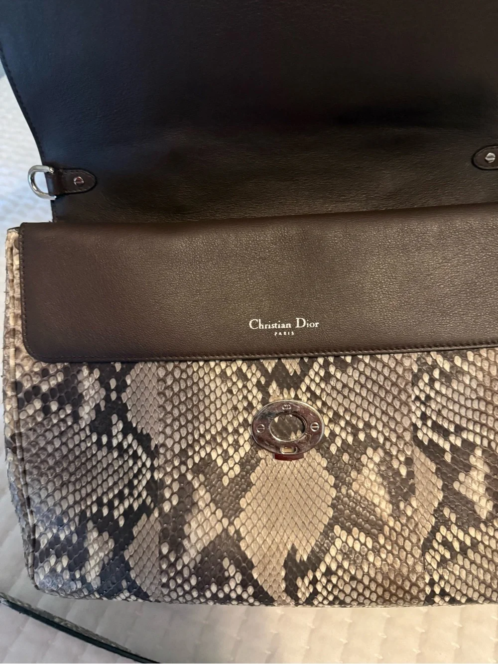 Dior Python-Print Top Handle in Beige and Dark Brown